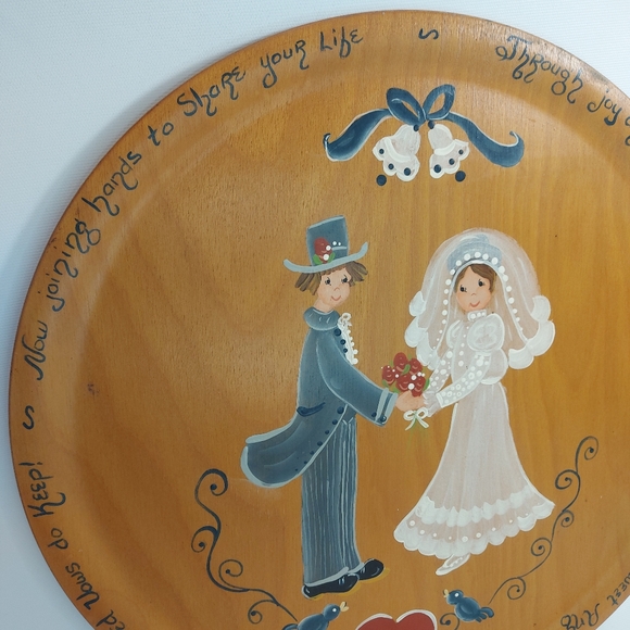 Vintage Vallentyne Folk Art W&W Marriage Newlyweds Hand Painted Wood Tray - Picture 3 of 7